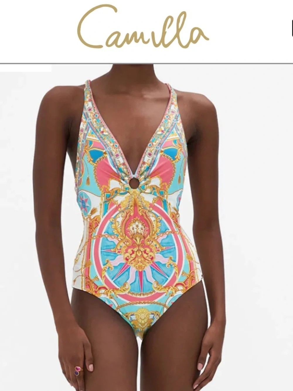 Nwt Camilla Sail Away With Me Plunge One-Piece Swimsuit with V-Ring Detail